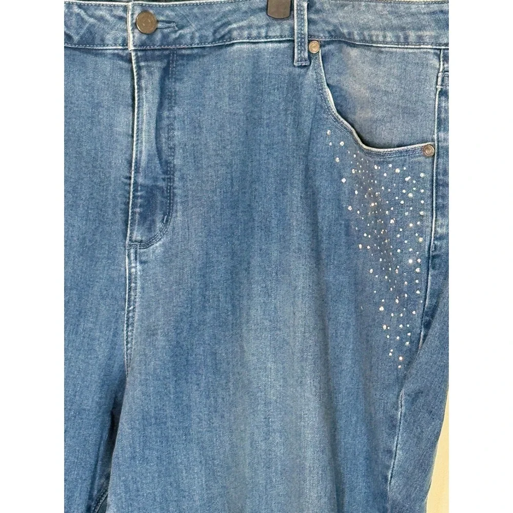 Susan Graver Jeans Women 26W Blue Embellished Bootcut‎ Denim NWT Rhinestone Soft